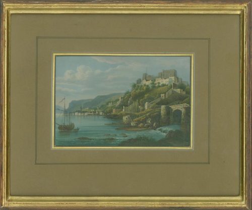 Kupferstich von Johann Jacob Tanner: St. Goar und Rheinfels