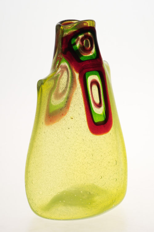 A.VE.M. (Ausführung), Gelbgrüne Mosaikglas-Vase, 1950er-Jahre