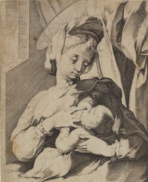 Francesco Villamena (Künstler*in), Madonna mit Kind oder Maria lactans, Ende 16. Jahrhundert