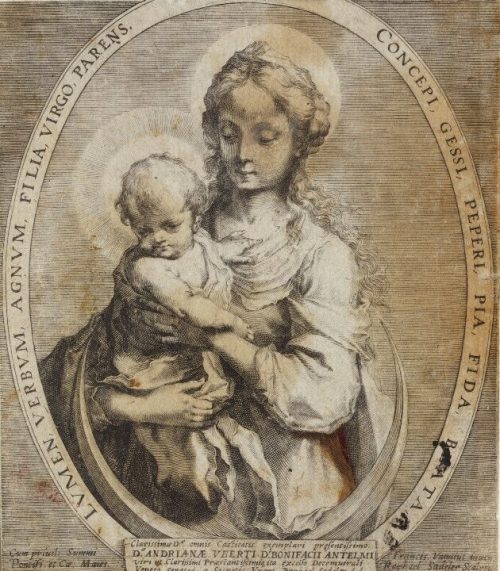 Raphael Sadeler (Künstler*in), Madonna mit Kind auf der Mondsichel, 16. Jahrhundert