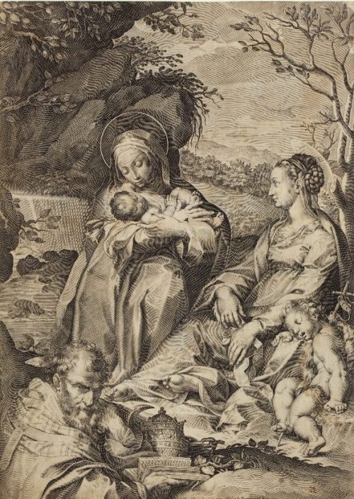 Unbekannt (Künstler*in), Madonna von Heiligen umgeben, 1591