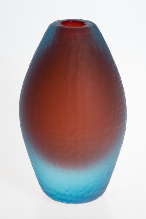 Unbekannt (Ausführung), Orange-blaue "battuto"-Vase, 1980er-Jahre