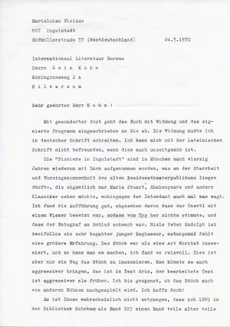 Brief von Marieluise Fleissner an Hein Kohn, 1. Seite