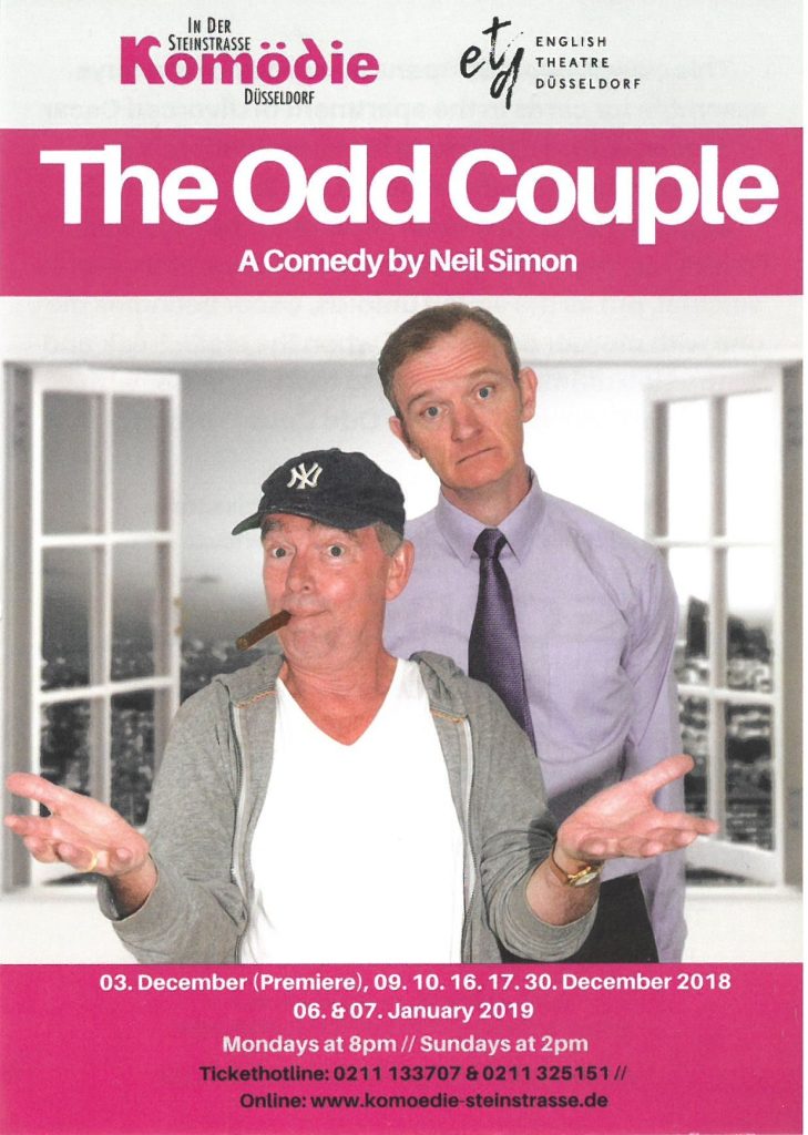 Werbezettel zu "The Odd Couple" von Neil Simon. Gastspiel des English Theatre Düsseldorf in der ...