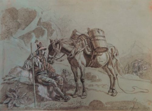 Johann Adam Klein (Künstler*in), Rast auf dem Bergpfad, 1844