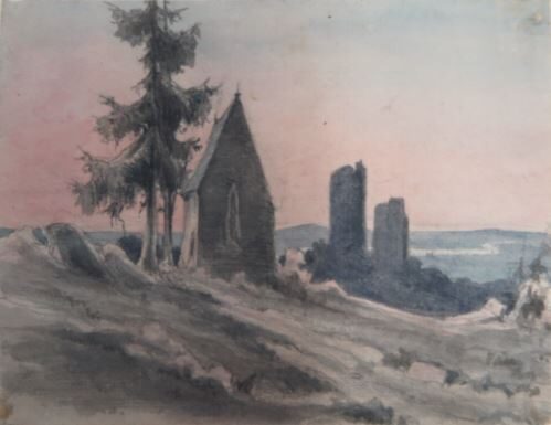 Peter Becker (Künstler*in), Landschaft mit Kapelle und Ruine, 2. Hälfte 19. Jahrhundert