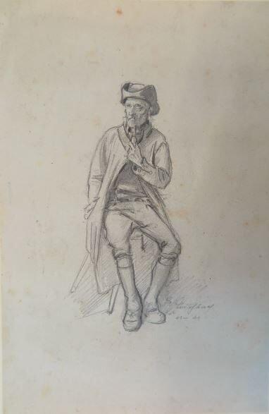 Jakob Fürchtegott Dielmann (Künstler*in), Sitzender Bauer, 1843/1844