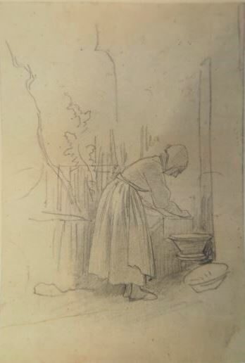 Jakob Fürchtegott Dielmann (Künstler*in), Arbeitende Frau, 1824–1825