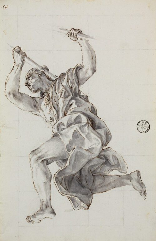 Giovanni Battista Gaulli (Künstler*in), Studie zur Gestalt einer herabstürzenden alten Frau, 1693