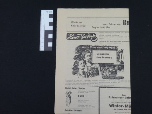 REX-Film AG <Berlin> (Erwähnt), Zeitungsseite mit Kinoanzeige "Giganten des Meeres"im Liechtensteiner Volksblatt, 13. Nov. 1954, 1954