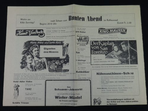 REX-Film AG <Berlin> (Erwähnt), Zeitungsseite mit Kinoanzeige "Giganten des Meeres"im Liechtensteiner Volksblatt, 13. Nov. 1954, 1954