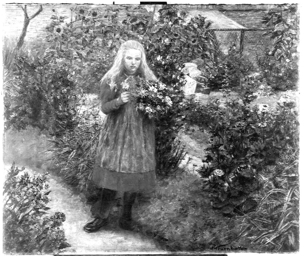 Paul Neuenborn, Mädchen im Garten, mit einem Blumenstrauß, Kunstpalast, Düsseldorf, Inv.-Nr. M  ...