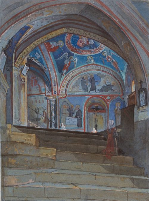 Johann Anton Ramboux (Künstler*in), Blick von der Scala Santa in die Gregorkapelle von San Benedetto, 1839