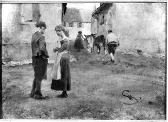 Wilhelm Schreuer, Dörfliche Szene mit Jungen und Mädchen im Gespräch, Kunstpalast, Düsseldorf,  ...