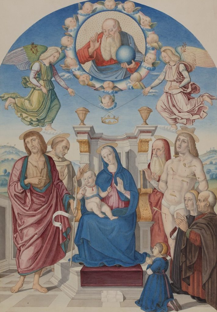 Thronende Madonna mit Kind und Stiftern der Familie Buffi