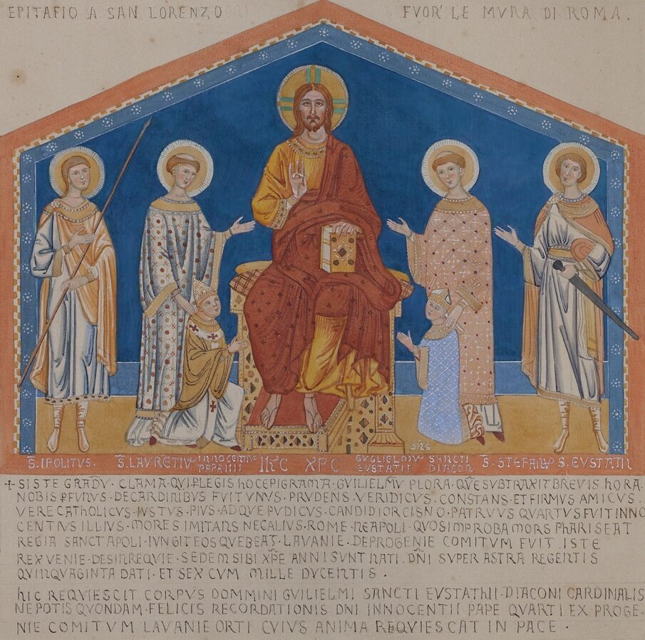 Thronender Christus mit Papst Innozenz IV und Wilhelm der Cardinal-Diakon von San Eustatius mit den Heiligen Hippolyt, Stephan und Eustatius