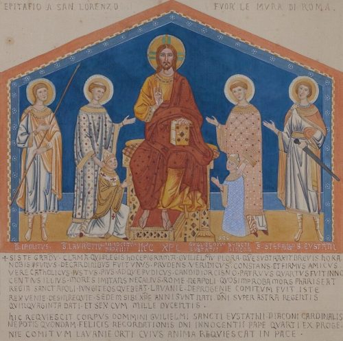 Johann Anton Ramboux (Künstler*in), Thronender Christus mit Papst Innozenz IV und Wilhelm der Cardinal-Diakon von San Eustatius mit den Heiligen Hippolyt, Stephan und Eustatius, 1832/33–1841