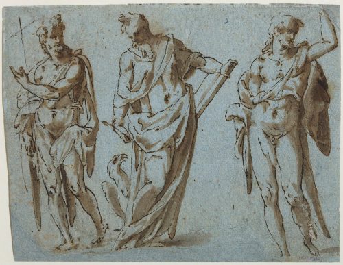 Marco Marchetti da Faenza (Künstler*in), Drei stehende männliche Figuren, 1580er Jahre