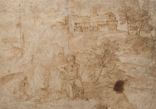 Domenico Campagnola (Künstler*in), Landschaft mit Johannes dem Täufer, Ende 1516