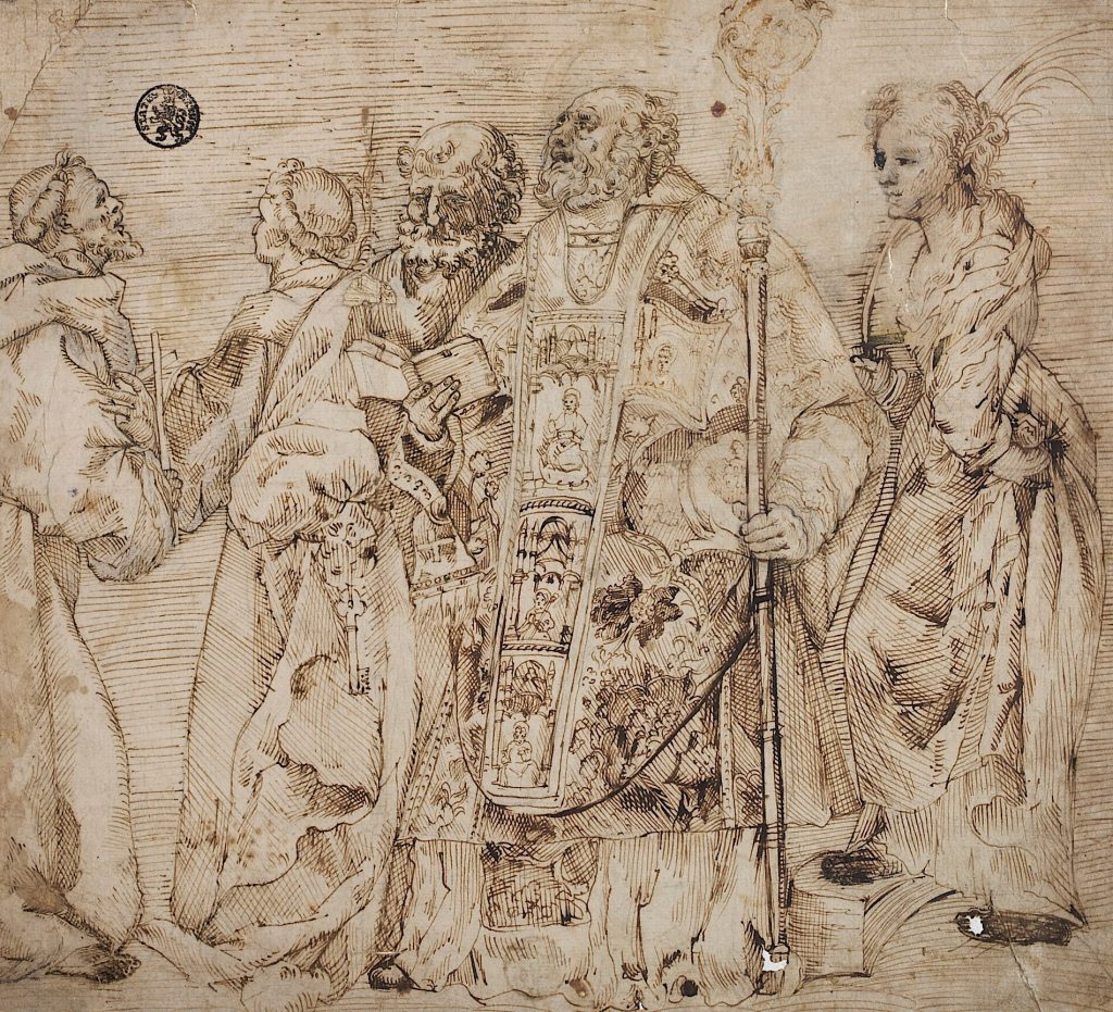 Die Heiligen Franziskus, Antonius von Padua, Petrus, Nikolaus von Bari und Katharina von Alexandrien