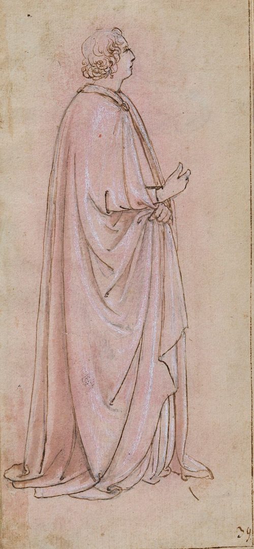 Unbekannt (Künstler*in), Stehende männliche Gewandfigur nach rechts, 1410–1420er Jahre