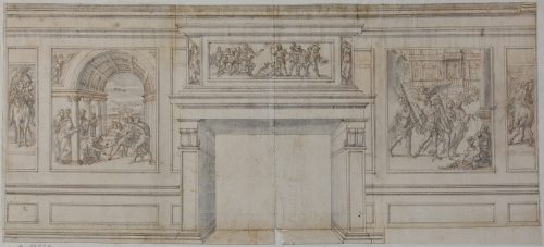 Ippolito Andreasi (Künstler*in), Obere Hälfte der östlichen Wand  des Gabinetto dei Cesari im Palazzo Ducale zu Mantua, 1568–1569