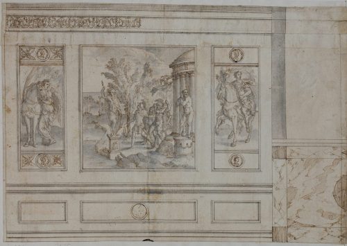 Ippolito Andreasi (Künstler*in), Untere linke Hälfte der nördlichen Wand des Gabinetto dei Cesari im Palazzo Ducale zu Mantua, 1568–1569