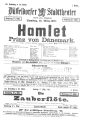 Kopie eines Theaterzettels zu "Hamlet" von William Shakespeare. Aufführung am 16. März 1895 im  ...