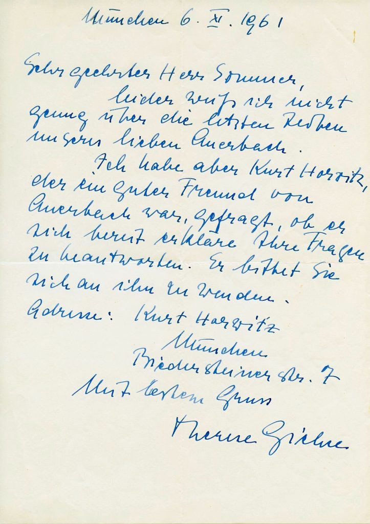 Brief von Therese Giehse an Heinz Erich Sommer