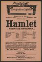 Theaterzettel zu "Hamlet" von William Shakekspeare. Aufführung am 22. Mai 1918  im Schauspielha ...