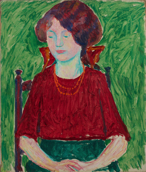 Walter Ophey (Künstler*in), Sitzendes Mädchen (Mädchen mit roter Kutte), 1913–1914