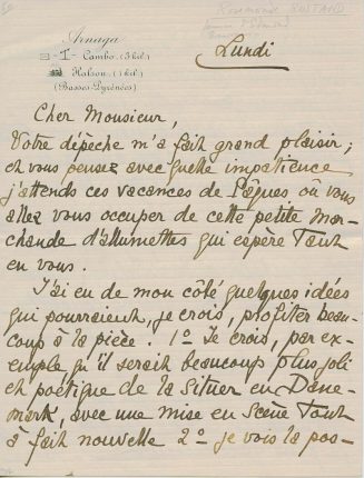 Brief von Rosemonde Gérard an Unbekannt, 1. Seite