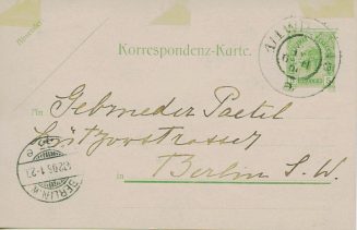 Postkarte von Marie Mathilde von Glaser an Gebrüder Paentel, 1906, Vorderseite