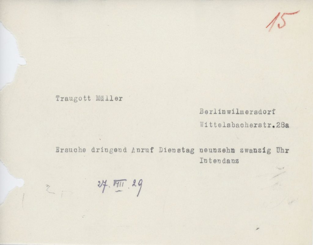 Korrespondenz Gustaf Lindemann an Traugott Müller (Telegramme), 1929