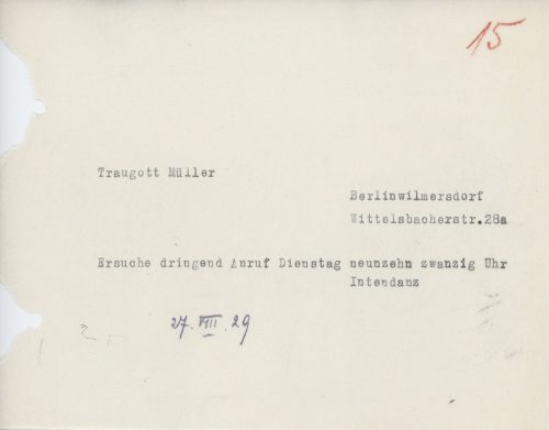 Korrespondenz Gustaf Lindemann an Traugott Müller (Telegramme), 1929