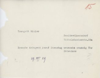 Korrespondenz Gustaf Lindemann an Traugott Müller (Telegramme), 1929