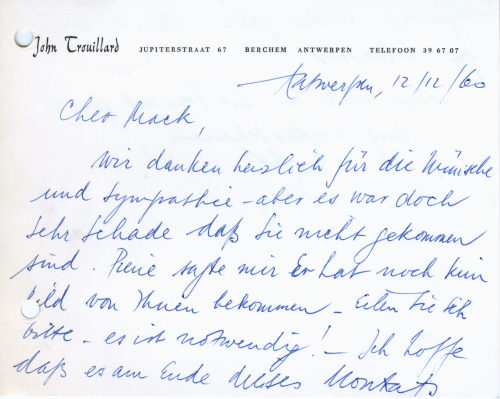 Heinz Mack (Empfänger*in), Korrespondenz von John Trouillard an Heinz Mack, 12.12.1960