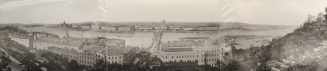 Ohne Titel (Budapest, Panorama, Blick vom Burgviertel auf Pest mit Kettenbrücke, Parlament und Sankt-Stephans-Basilika)