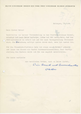 Korrespondenz von Walter Kirschbaum an Heinz Mack