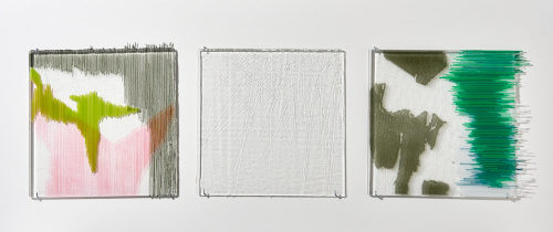 Sun Ju Lee (Künstler*in), Drei Glasplatten aus der Werkgruppe "Enfolded Surface" (umfasste Oberfläche), 2017