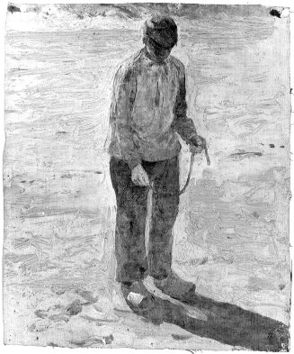 Olof Jernberg, Fischerjunge am Strand - stehende Ganzfigur, Dreiviertel-Drehung nach links, Kun ...