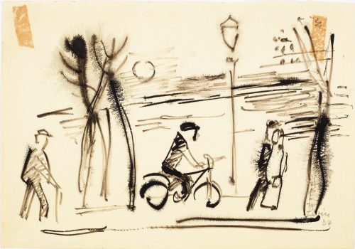 Julo Levin (Künstler*in), Straßenszene mit Radfahrer, 1934