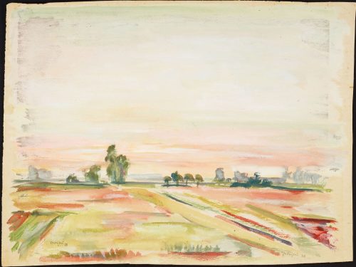 Franz Monjau (Künstler*in), Recto:  Abendstimmung am Niederrhein. Verso: Stilleben (Blumentopf), 1938