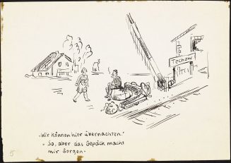 "Wir können hier übernachten." 
"So, aber das Gepäck macht mir Sorgen"