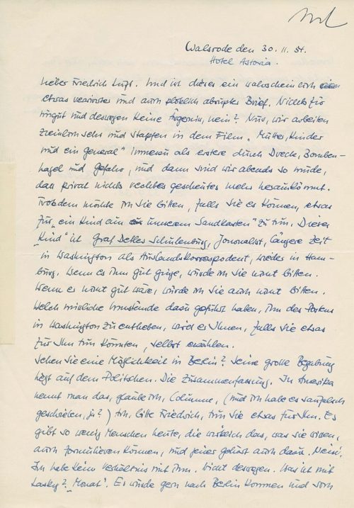 Brief von Ursula Herking an Friedrich Luft, 1. Seite