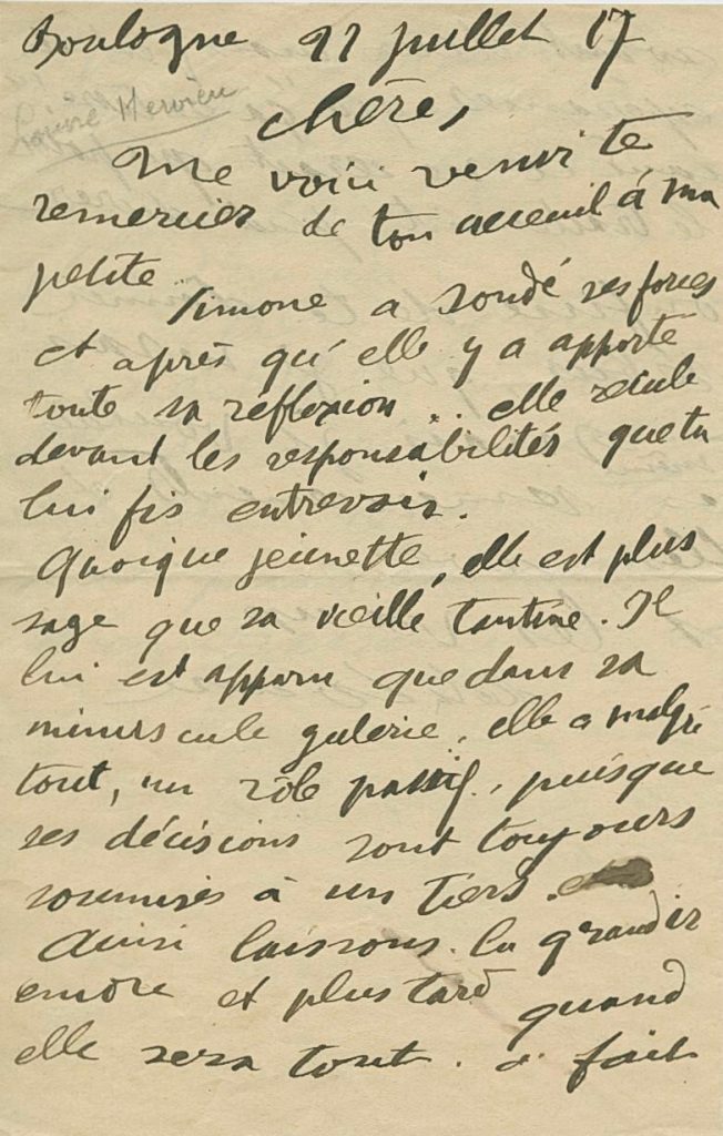 Brief von Louise Hervieu an Unbekannt, 1. Seite