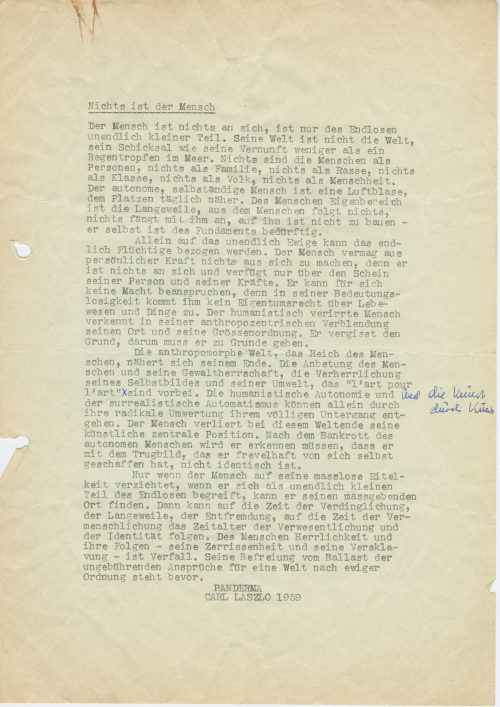 Carl Laszlo (Absender*in), Korrespondenz von Carl Laszlo an [Heinz Mack], ??.??.1959