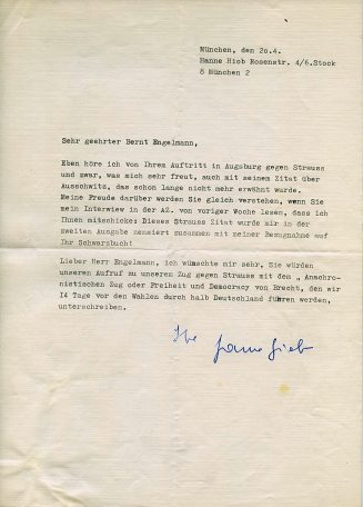 Brief von Hanne Hiob an Bernt Engelmann