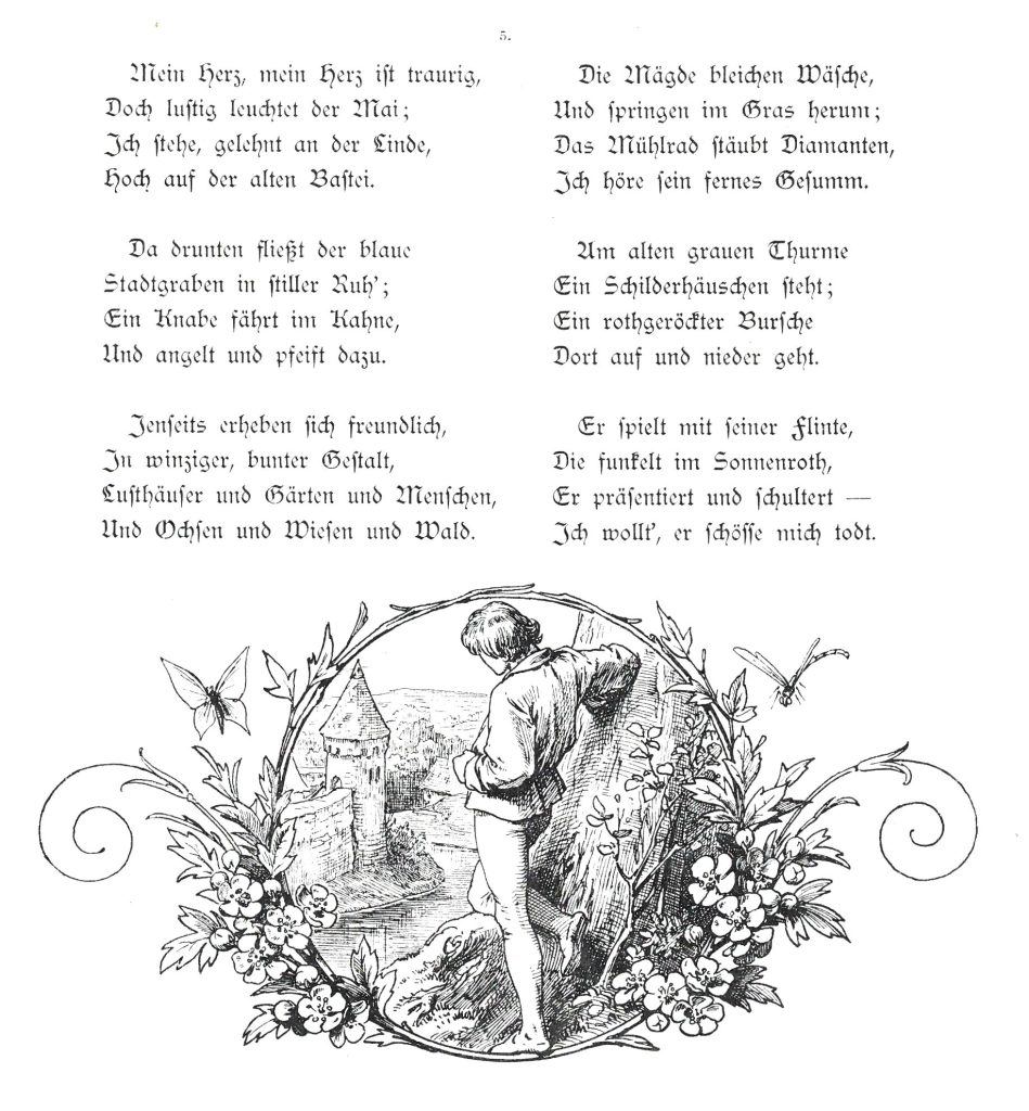 Illustration zum Gedicht 'Mein Herz, mein Herz ist traurig' von Heinrich Heine