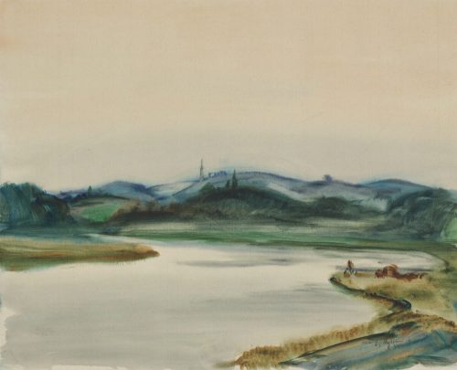 Leo Nyssen (Künstler*in), Baldeney See mit Langenberger Sender, 1934